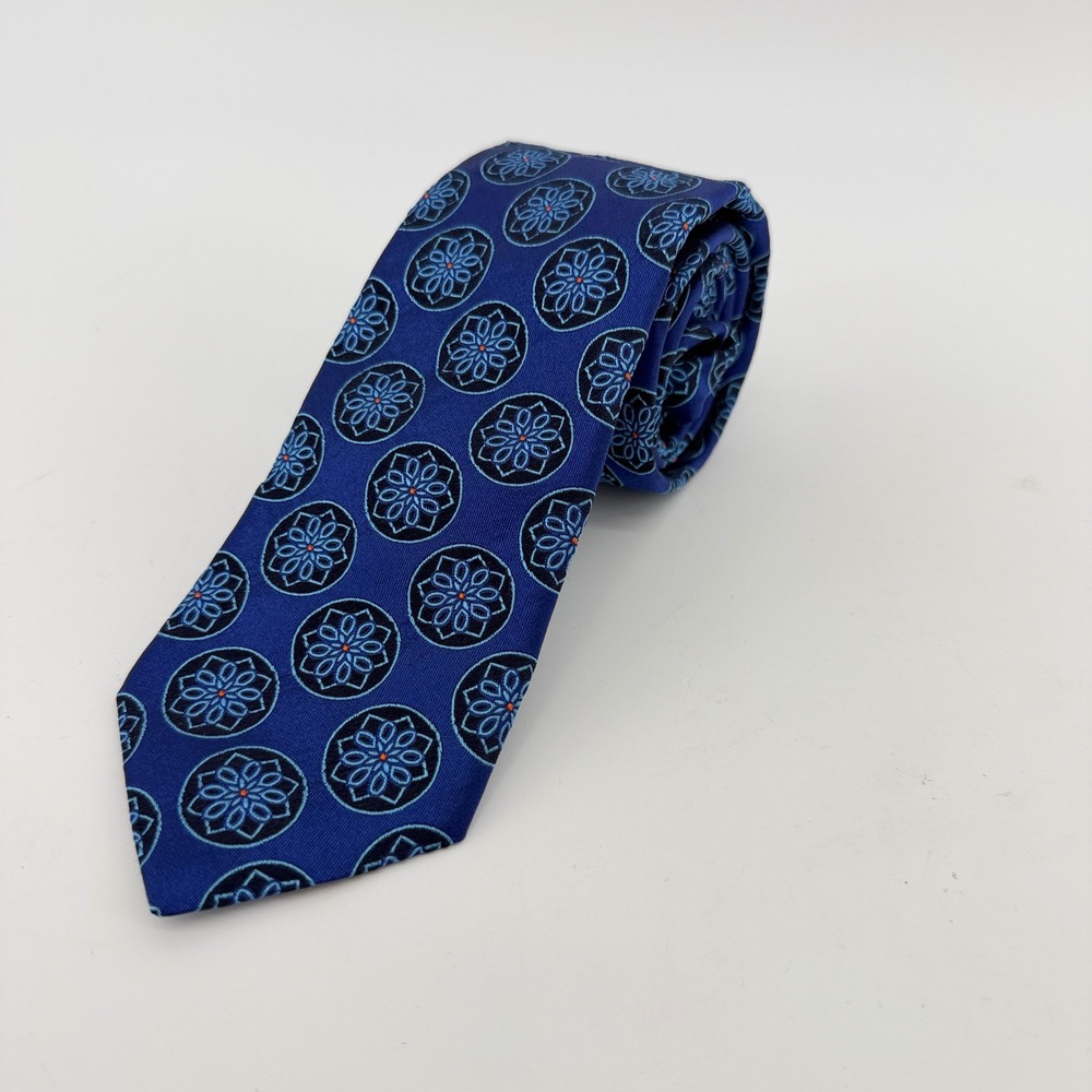 Ted Baker Medallion Silk Tie Blue Geometric Italian Silk USA W: 3.25" L: 59.5"